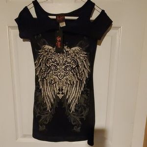 Short sleeve cold shoulder biker top